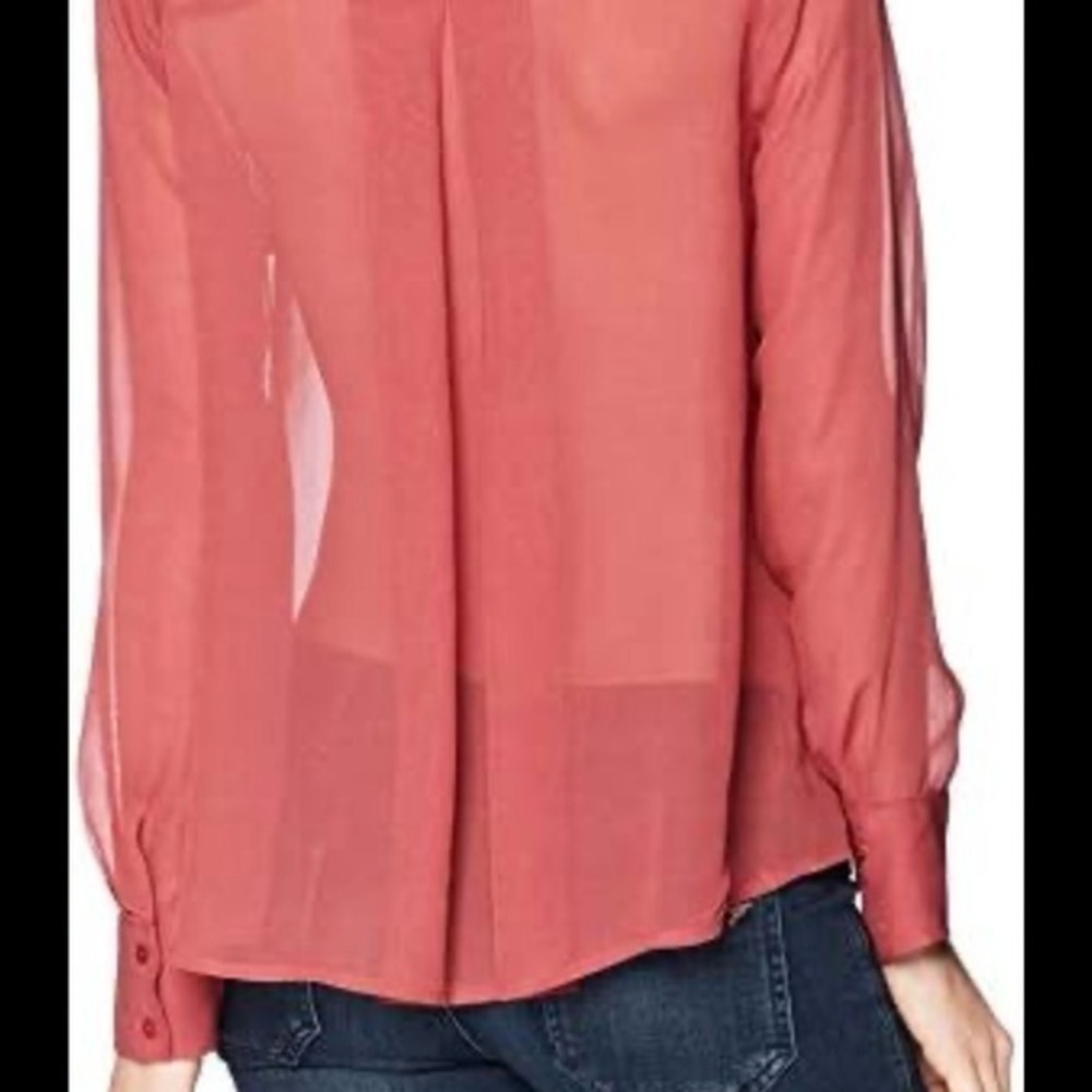 Umgee Sheer Pink Long Sleeve Blouse Size L